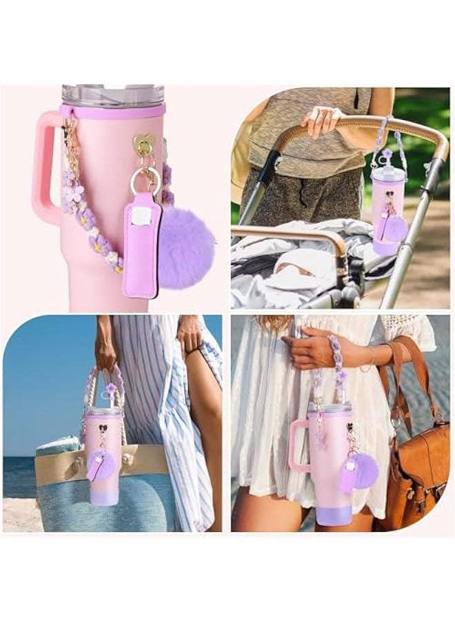 RTYY - Cup Accessories for Stanley Cup 30oz 40oz Tumbler with Handle, Including Water Bottle Handle Strap, Chapstick Holder, Boot, Keychain Charms, Straw Topper Cover Cap for Stanley (Purple) - Image 1