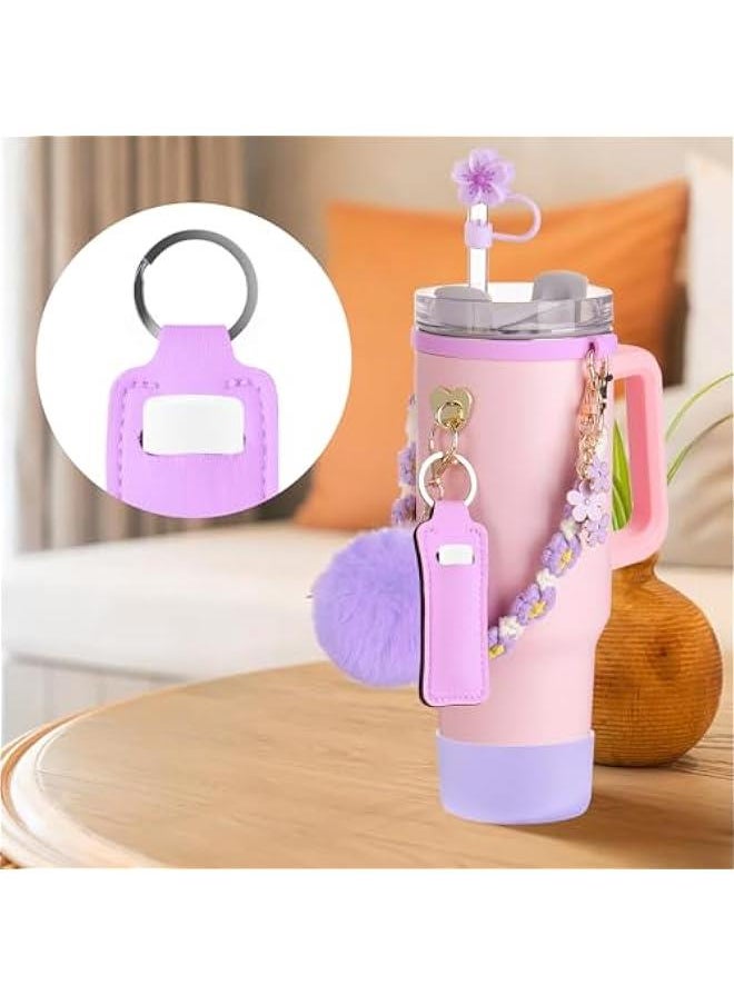 RTYY - Cup Accessories for Stanley Cup 30oz 40oz Tumbler with Handle, Including Water Bottle Handle Strap, Chapstick Holder, Boot, Keychain Charms, Straw Topper Cover Cap for Stanley (Purple) - Image 1