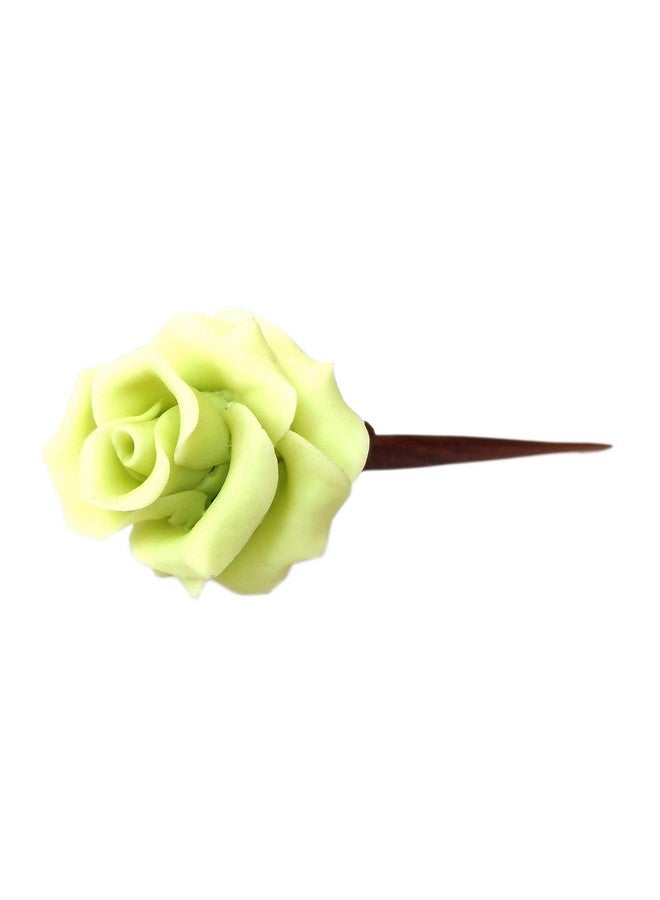 Unique Indian Crafts Handmade Artificial Jewelry Porcelain Dough Rose Flower Juda Pin/Handmade Brown Wooden Juda Pin with Wooden/ Juda Pin Set For women girls hair accessories/for women /girls by unique indian craft - Image 1