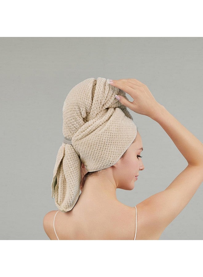 SURPRISE PIE SURPRISE PIE Women Microfiber Hair Towel Wrap with Elastic Strap,Super Absorbent Anti Frizz Drying Turban for Curly, Long,Wet Hair- Beige - Image 3