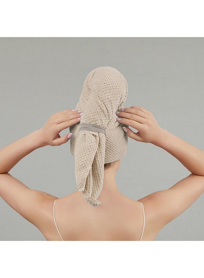 SURPRISE PIE SURPRISE PIE Women Microfiber Hair Towel Wrap with Elastic Strap,Super Absorbent Anti Frizz Drying Turban for Curly, Long,Wet Hair- Beige - Image 4
