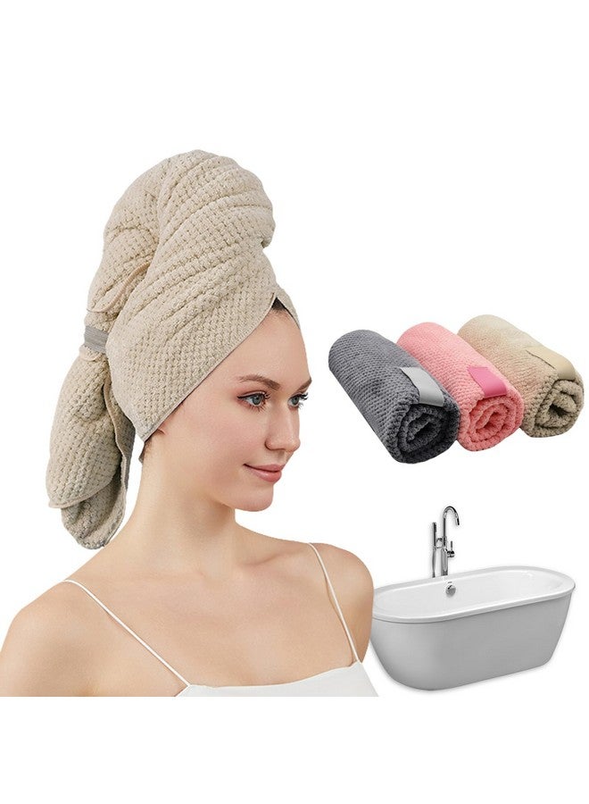 SURPRISE PIE SURPRISE PIE Women Microfiber Hair Towel Wrap with Elastic Strap,Super Absorbent Anti Frizz Drying Turban for Curly, Long,Wet Hair- Beige - Image 1