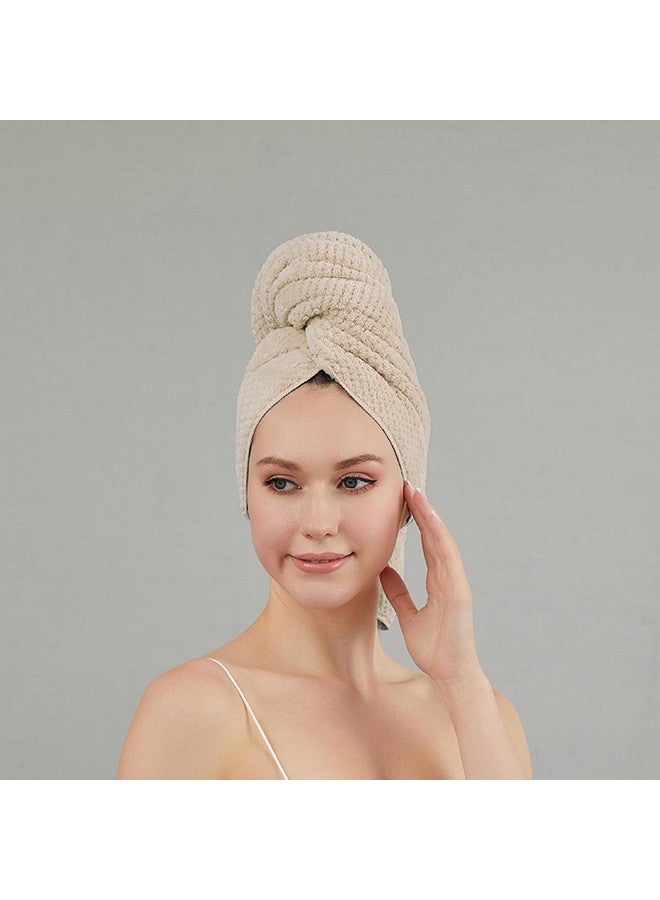 SURPRISE PIE SURPRISE PIE Women Microfiber Hair Towel Wrap with Elastic Strap,Super Absorbent Anti Frizz Drying Turban for Curly, Long,Wet Hair- Beige - Image 2