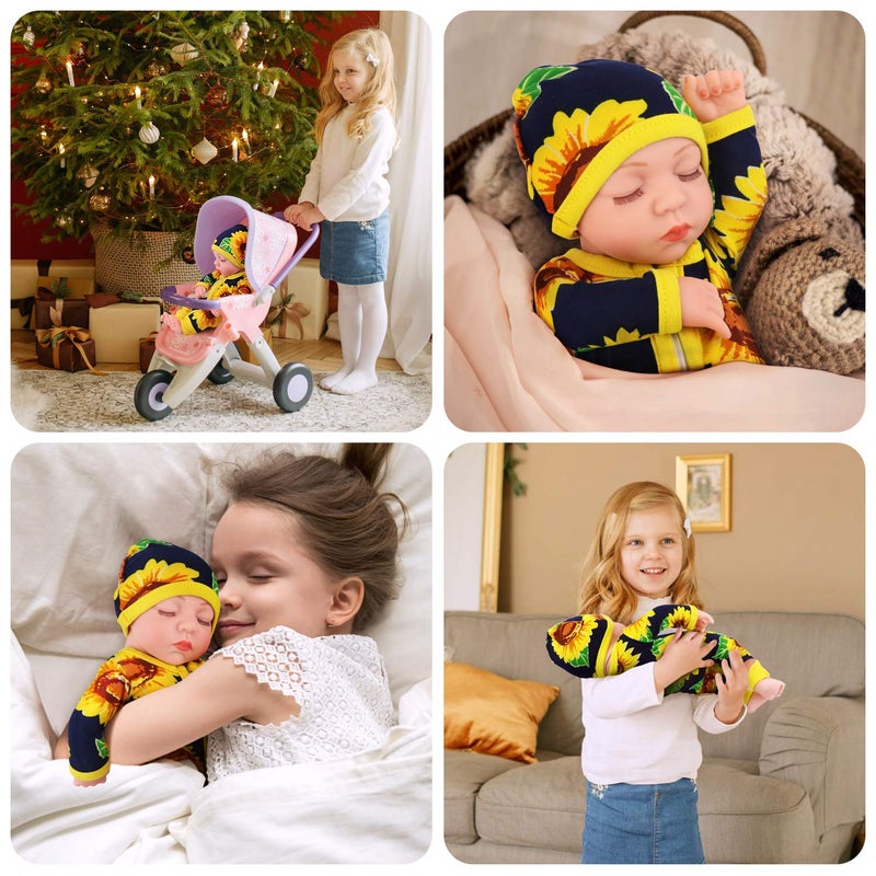 Ecore Fun 10 Inch New-Born Reborn Doll Baby Doll and Clothes Set Washable Realistic Silicone Baby Dolls with Cute Sunflower Jumpsuit Clothes-Best Gift for Kids Girls - Image 5