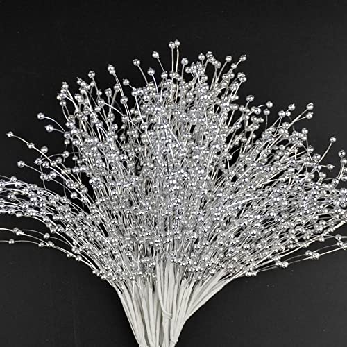 JUXINGDAZYF 100pcs Beaded Stick Bride Wedding Pearl Bouquet Party Decoration (Silver) - Image 1