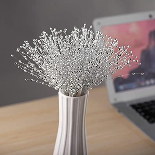 JUXINGDAZYF 100pcs Beaded Stick Bride Wedding Pearl Bouquet Party Decoration (Silver) - Image 3