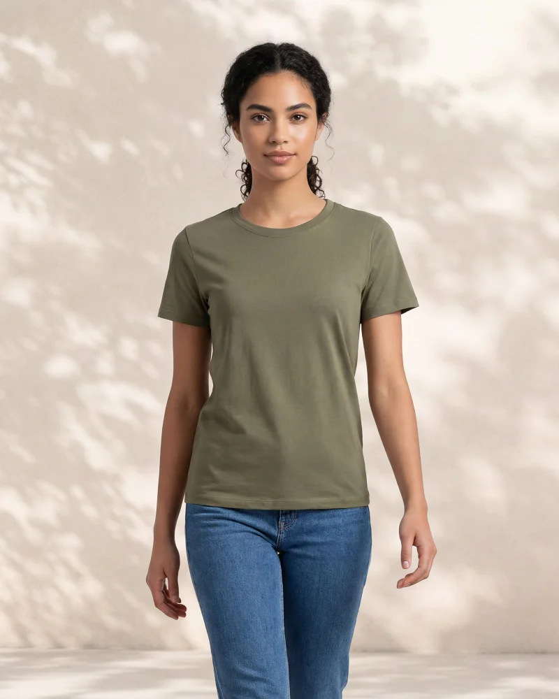 ردتاغ Women Green Short Sleeve Crew Neck T-Shirt