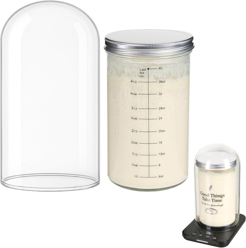 vercclik Sourdough Starter Kit-Sourdough Starter Jar and Dome-40oz Large Sourdough Starter Container with Glass Dome for Sourdough Starter Warmer. (Dome & Jar) - Image 1