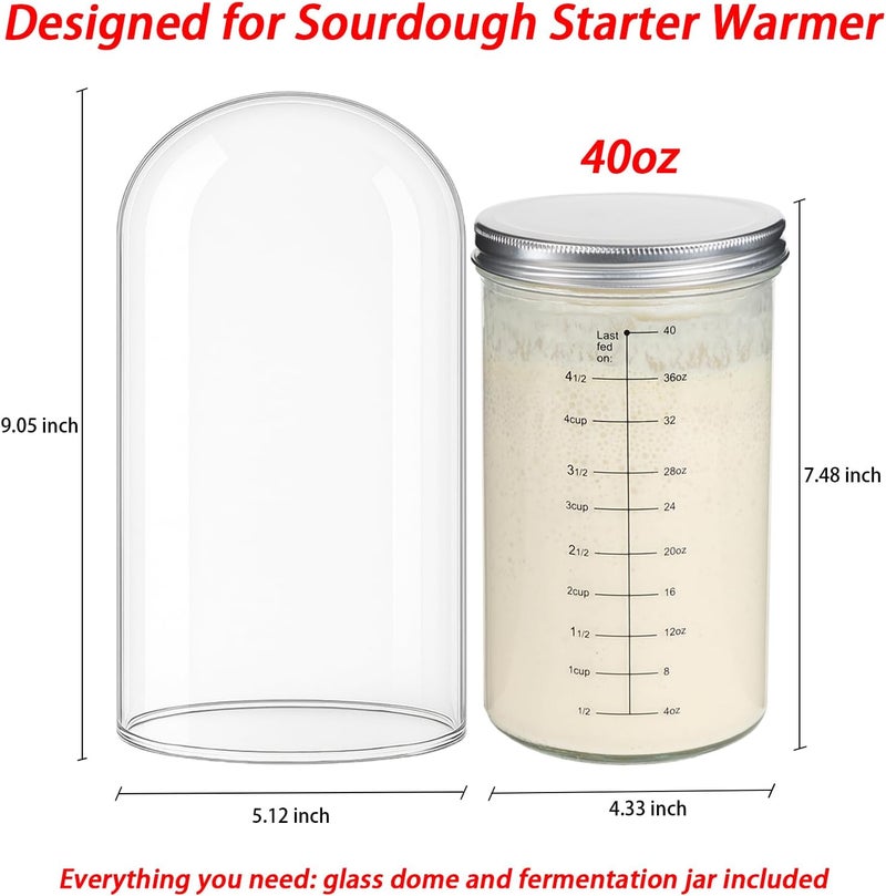 vercclik Sourdough Starter Kit-Sourdough Starter Jar and Dome-40oz Large Sourdough Starter Container with Glass Dome for Sourdough Starter Warmer. (Dome & Jar) - Image 2