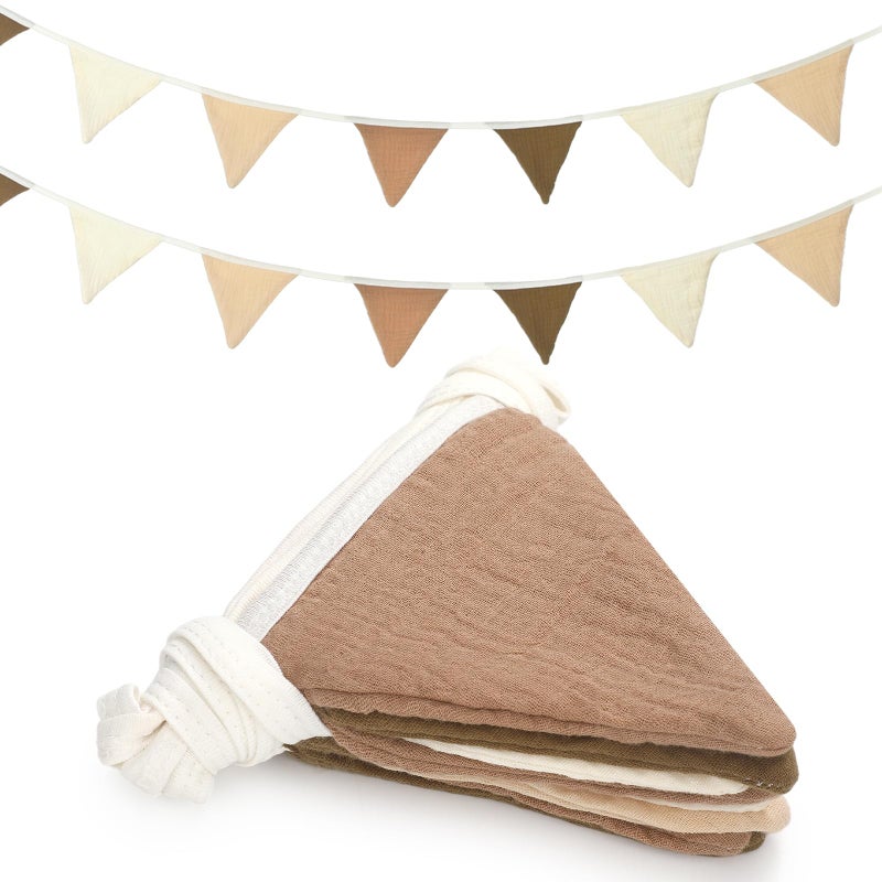 Oudain 15.5 ft Pennant Banner Flags  2 Pcs Nursery Garland Triangle Bunting Flag Baby Banner for Nursery Decor Baby Birthday Boho Wedding Shower Party Event  Each 7.75 ft(Khaki Colors) - Image 1