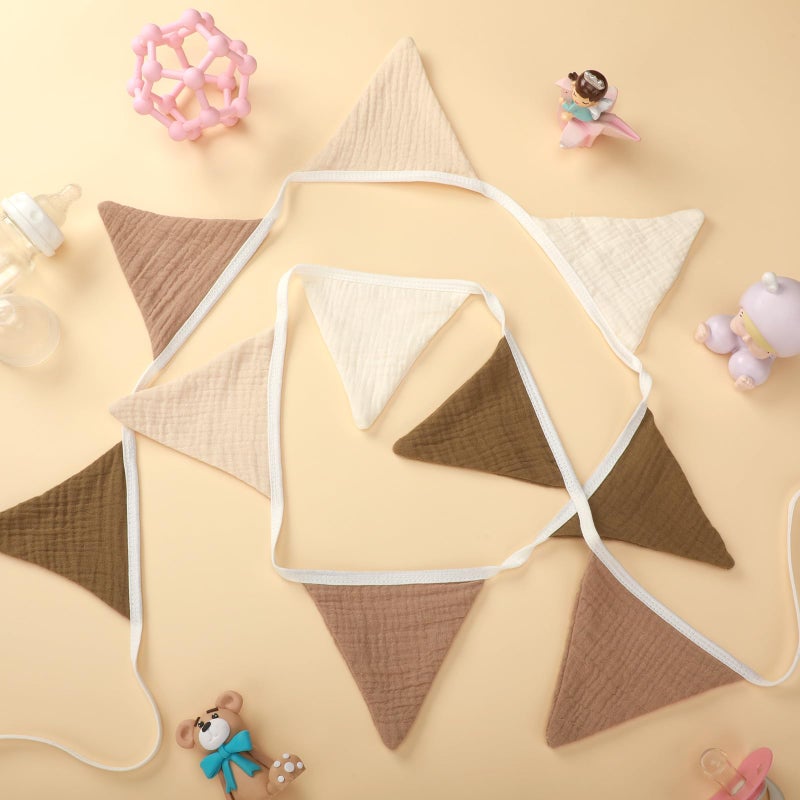 Oudain 15.5 ft Pennant Banner Flags  2 Pcs Nursery Garland Triangle Bunting Flag Baby Banner for Nursery Decor Baby Birthday Boho Wedding Shower Party Event  Each 7.75 ft(Khaki Colors) - Image 3