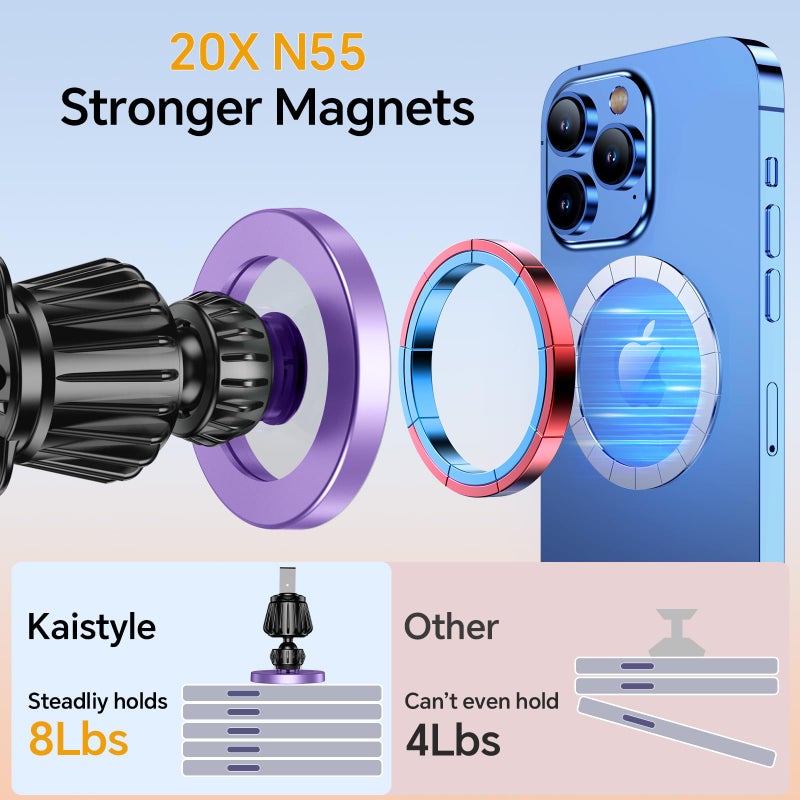 Kaistyle for Magsafe Car Mountã€20 Strong Magnetsã€‘Magnetic Phone Holder for Car Phone Holder Mount Dash Mounted Holders Cell Phone Holders for Your Car Accessories for Women Men for iPhone 17 16 15 14 - Image 4