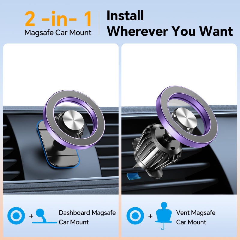 Kaistyle for Magsafe Car Mountã€20 Strong Magnetsã€‘Magnetic Phone Holder for Car Phone Holder Mount Dash Mounted Holders Cell Phone Holders for Your Car Accessories for Women Men for iPhone 17 16 15 14 - Image 2