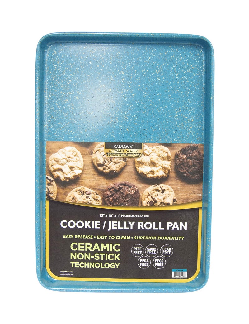 casaWare 15 x 10 x 1Inch Ultimate Series Commercial Weight Ceramic NonStick Coating CookieJelly Roll Pan Blue Granite
