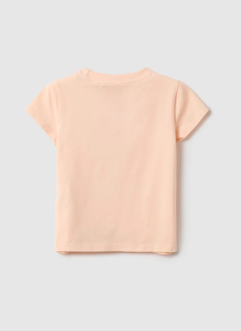 او في اس Ovs Pink Stretch Cotton Regular Fit T-Shirt With Heart For Girl