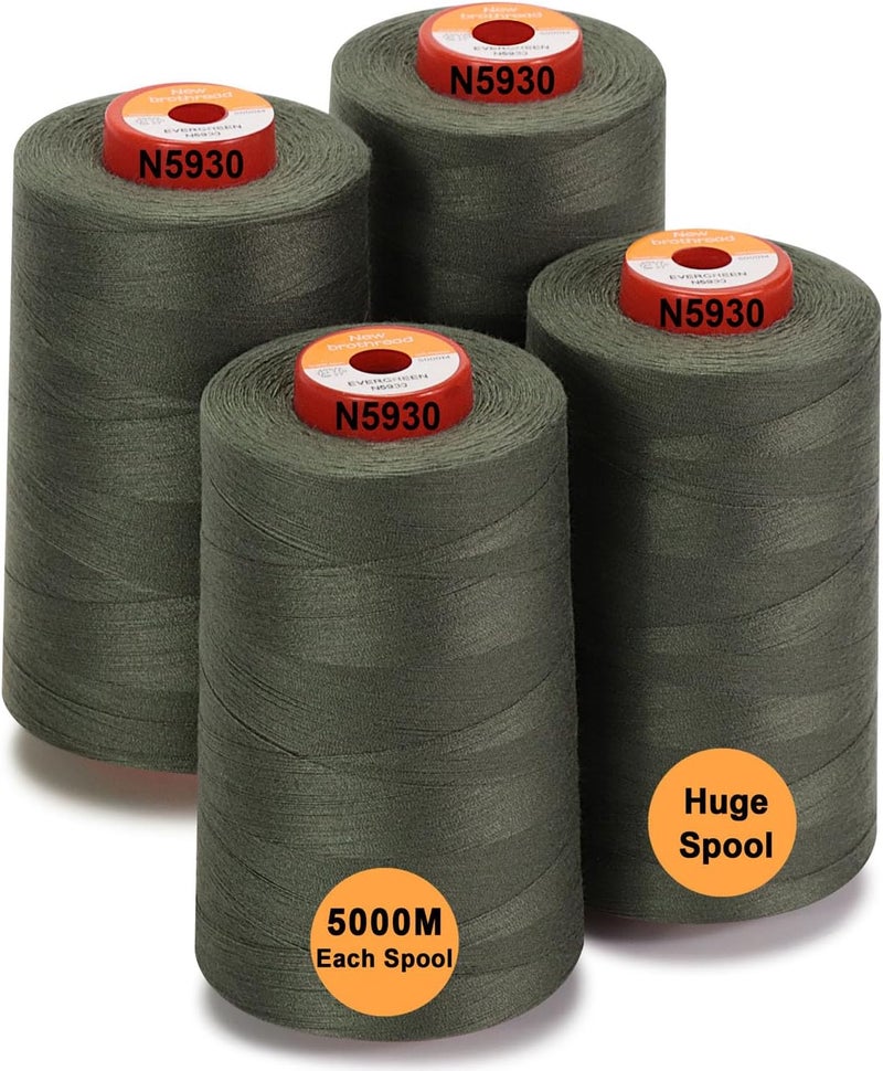 New brothread - 30 Options - 4 Large Cones of 5500Y (5000M) Each All Purpose Spun Polyester Thread 40S/2 (Tex27) for Serger, Overlock, Quilting, Piecing and Sewing - Evergreen - Image 1