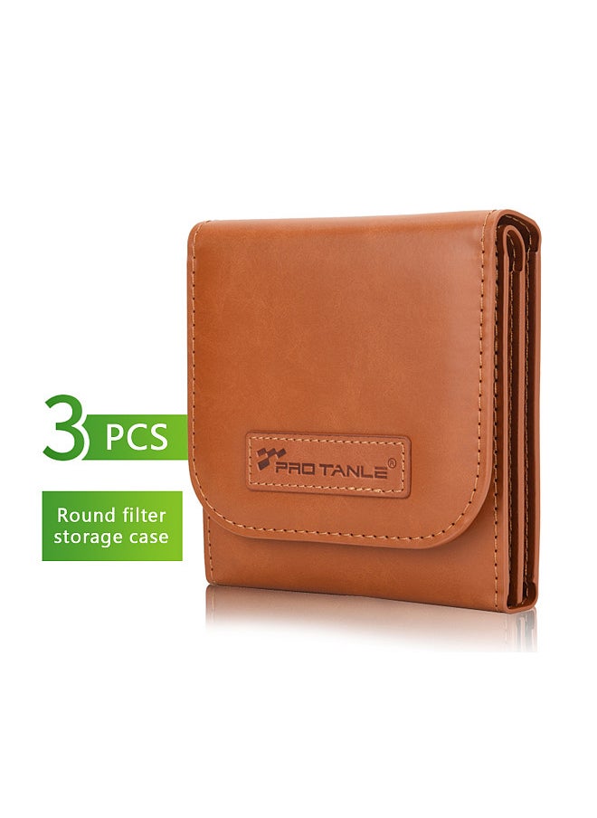 PRO TANLE Filter Hard Storage Case PU Leather Protective Bag Dust-Proof Carrying Punch Holds 3PCS up to 82mm Filters for UV CPL ND Graduated Neutral Density Filters  - Image 3