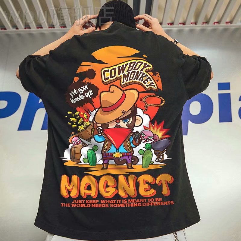 Hip-Hop National Trendy Short-Sleeved Men'S Trendy Brand Trendy Plus Fat Cartoon T-Shirt Loose Half-Sleeved Men'S Trendy Half-Sleeved Couple'S Fat Men'S Trendy - Image 2
