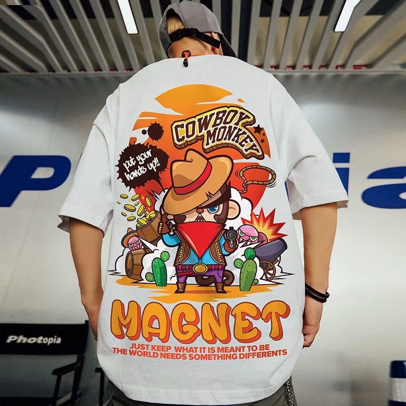 Hip-Hop National Trendy Short-Sleeved Men'S Trendy Brand Trendy Plus Fat Cartoon T-Shirt Loose Half-Sleeved Men'S Trendy Half-Sleeved Couple'S Fat Men'S Trendy - Image 5