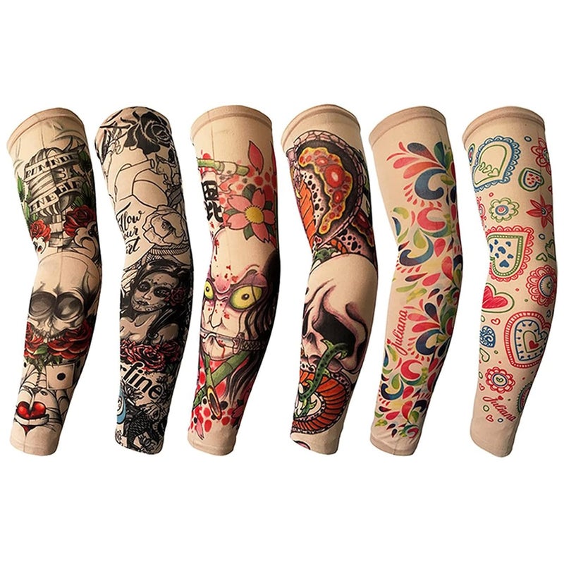 YARIEW Tattoo Sleeves for Men, 6Pcs Arm Sleeves Fake Tattoos Sleeves to Cover Arms Sun Protection Sleeves Tattoo Sleeve Covers Temporary Tattoo Sleeves for Men and Women (Set 4) - Image 1