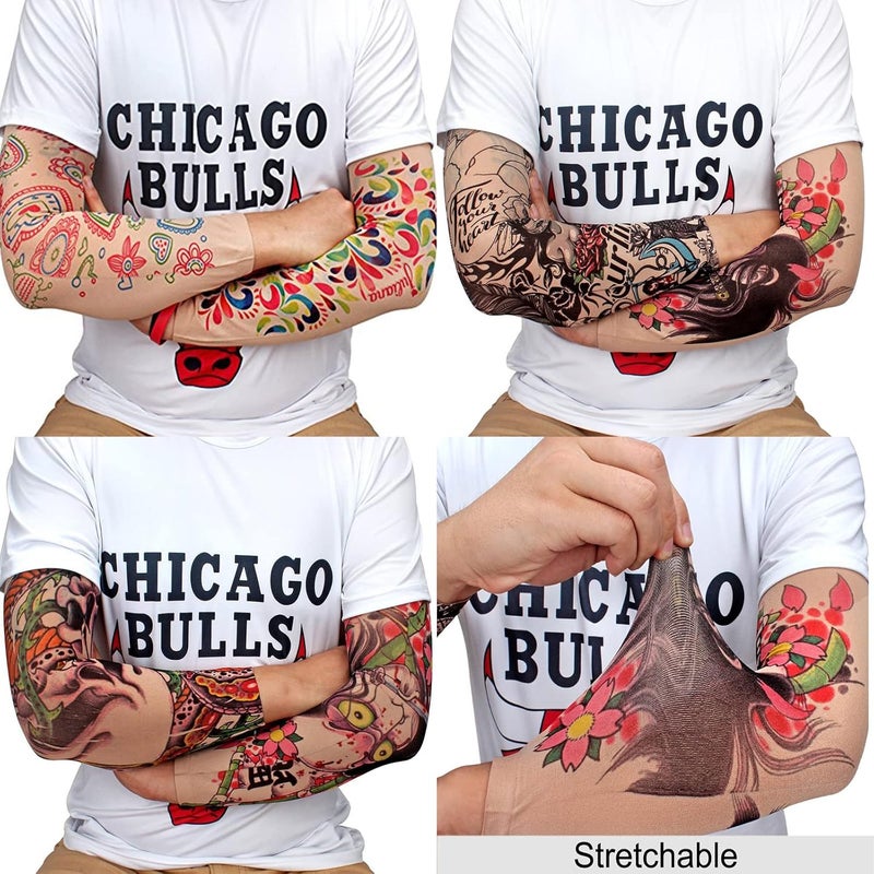YARIEW Tattoo Sleeves for Men, 6Pcs Arm Sleeves Fake Tattoos Sleeves to Cover Arms Sun Protection Sleeves Tattoo Sleeve Covers Temporary Tattoo Sleeves for Men and Women (Set 4) - Image 2