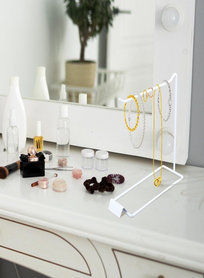 Colaxi Tabletop Free Standing Jewelry Organizer Holder Stand, Modern Metal Hanger Rack Display for Ear Hooks Trinket Keychains Necklace Dresser, 1 Row White - Image 2