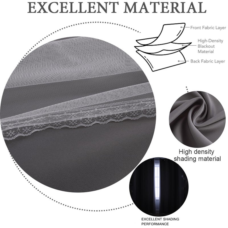 Anytime Home Curtains Blackout and Sheer Layered Solid Window Curtain Panel Pair with Grommet Top  52Wx95L Grey - Image 4