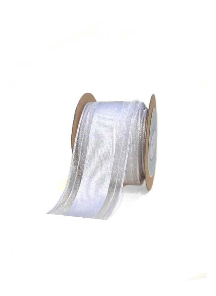 Meraki Cards Meraki Cards White Sheer Ribbon with Grosgrain Centre Width 38mm 