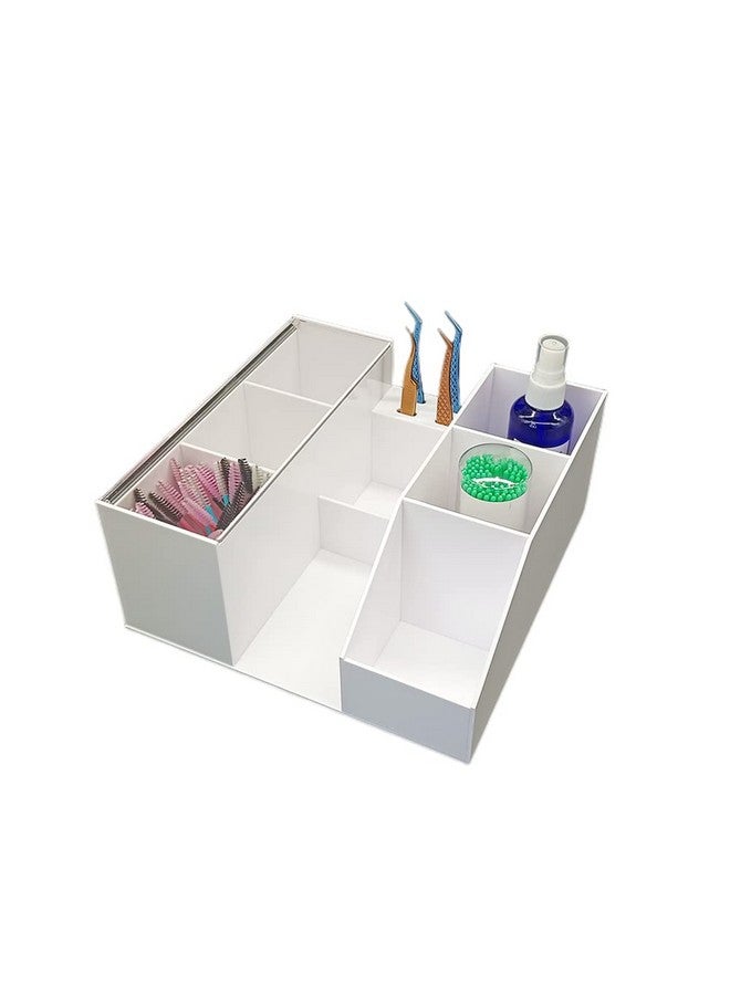 LIXIMMAZN Acrylic Large Capacity Makeup Organizer, Grafting Beauty Extension Supplies Lash Storage Display, Eyelash Storage Case Brush Tweezers Cosmetic Holder (White) - Image 3