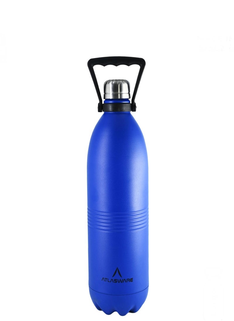 Water Bottle With a Capacity of 1750ml Stainless Steel Water Bottle That Keeps Cold For 100 Hours and Keeps Heat for 45 Hours, Dark Blue 