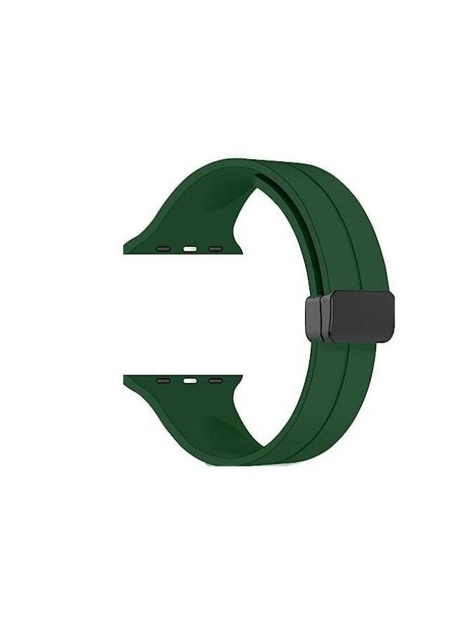 Generic - For Apple Watch 45mm 7 Series D-Shape Magnetic Clasp Silicone Replacement Sport Wristband Band - Green - Image 1