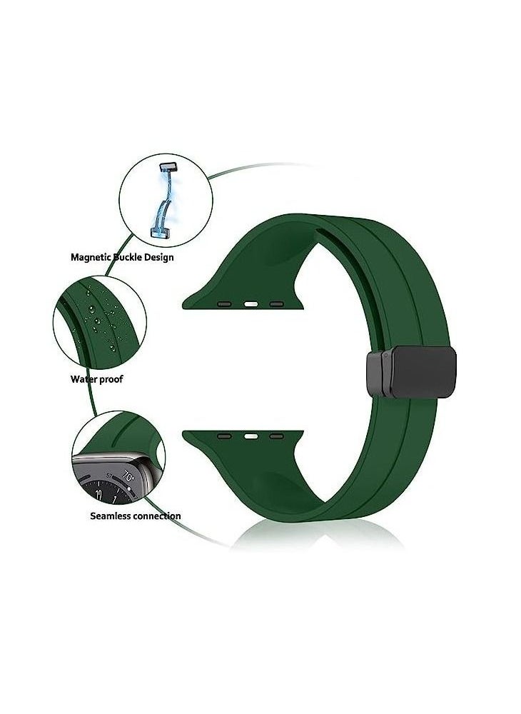 Generic - For Apple Watch 45mm 7 Series D-Shape Magnetic Clasp Silicone Replacement Sport Wristband Band - Green - Image 1
