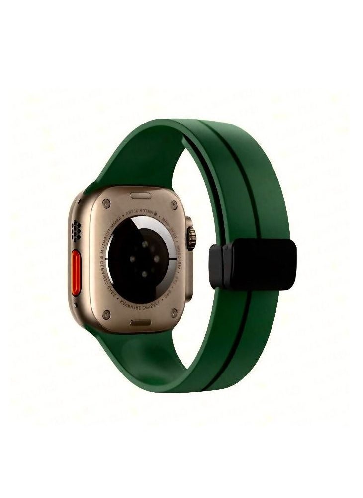 Generic - For Apple Watch 45mm 7 Series D-Shape Magnetic Clasp Silicone Replacement Sport Wristband Band - Green - Image 1