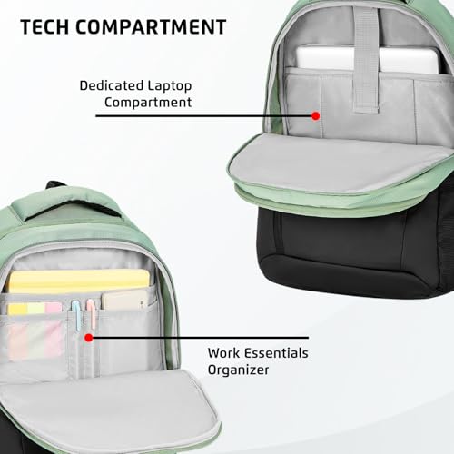 Safari Solace 30L Laptop Backpack, 2 Compartments, Raincover, Organizer, Antitheft Pocket, Trolley Sleeve, Bottle Holder, Front Pocket, College Bag, School Bag, Formal Backpack, Color- Sage, Multi - Image 2