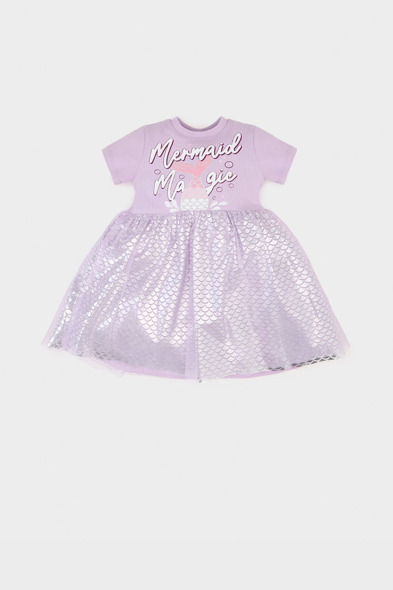 DeFacto Purple BabyGirl Baby Girl Printed Short Sleeve Tulle Dress Casual - Image 1