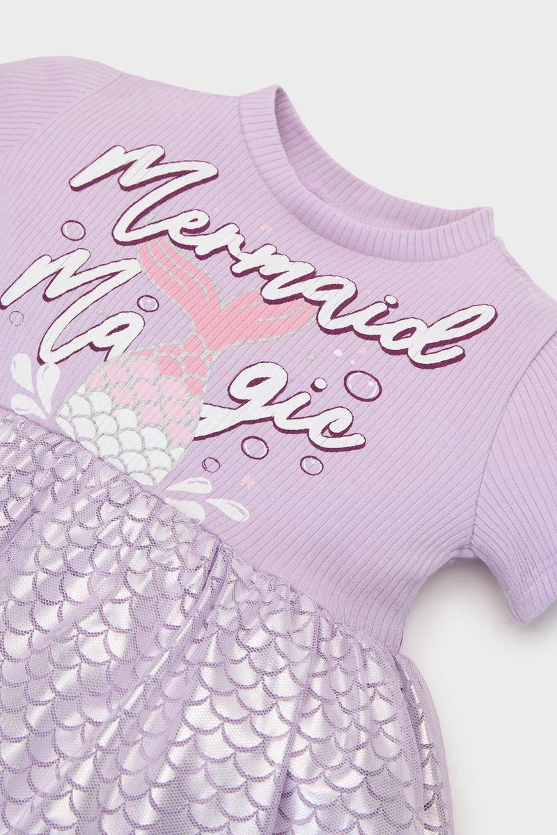 DeFacto Purple BabyGirl Baby Girl Printed Short Sleeve Tulle Dress Casual - Image 2