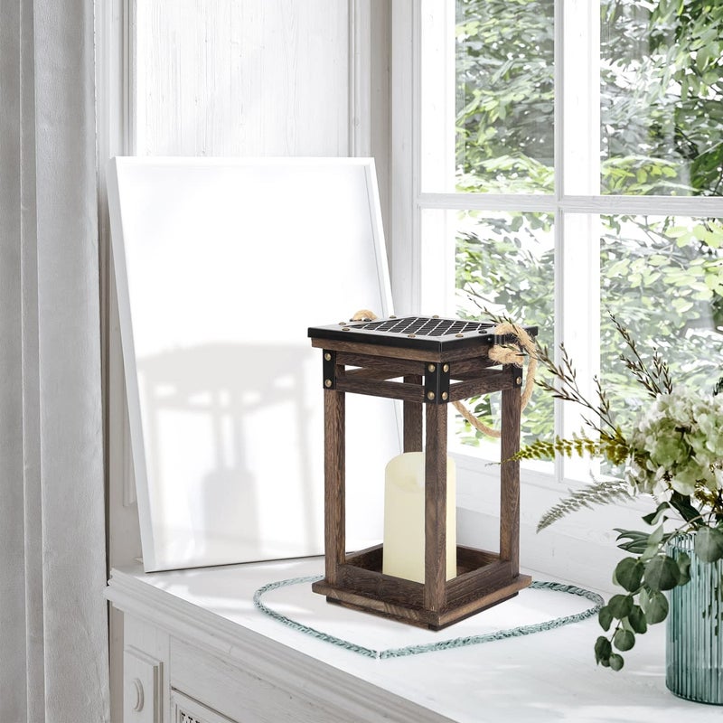 J JACKCUBE DESIGN Decorative Lanterns for LED Flameless Candle, Wooden Vintage Farmhouse Hanging Tabletop Candle Holder for Wedding Party Outdoor Indoor Decoration -MK1010A - Image 5
