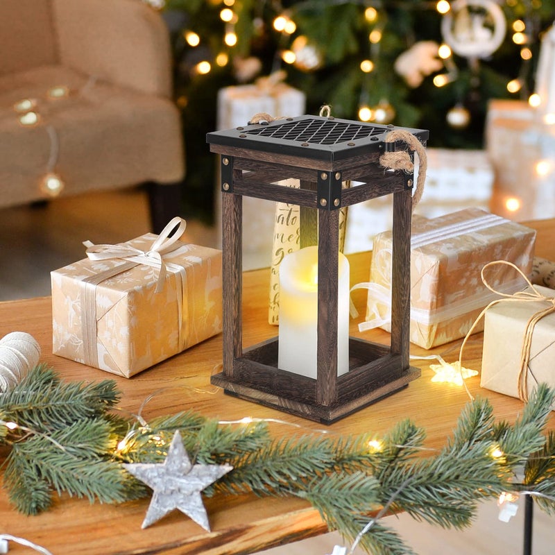 J JACKCUBE DESIGN Decorative Lanterns for LED Flameless Candle, Wooden Vintage Farmhouse Hanging Tabletop Candle Holder for Wedding Party Outdoor Indoor Decoration -MK1010A - Image 2