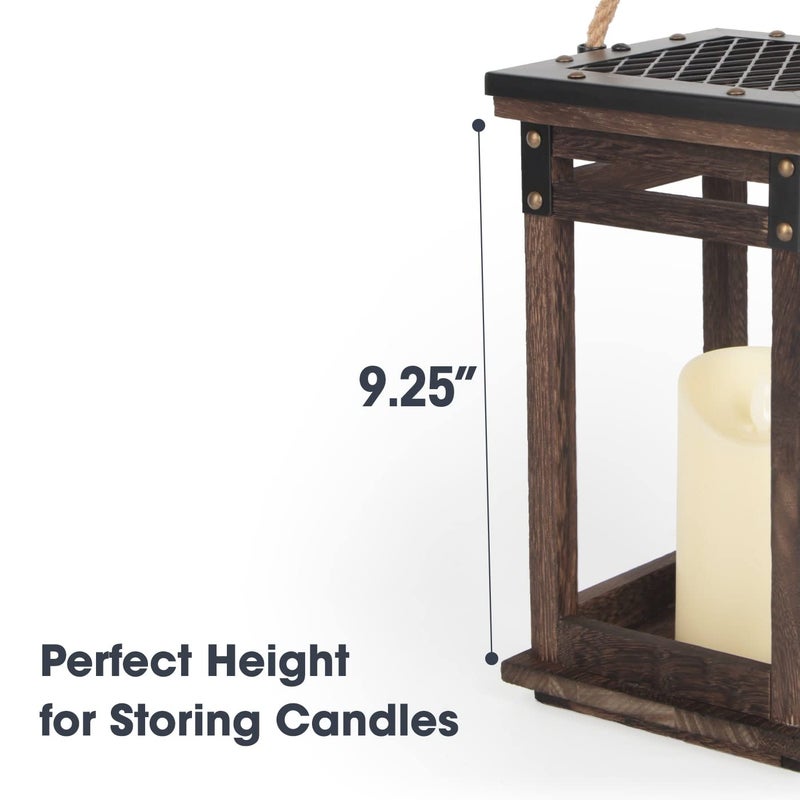 J JACKCUBE DESIGN Decorative Lanterns for LED Flameless Candle, Wooden Vintage Farmhouse Hanging Tabletop Candle Holder for Wedding Party Outdoor Indoor Decoration -MK1010A - Image 4