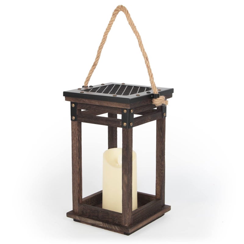 J JACKCUBE DESIGN Decorative Lanterns for LED Flameless Candle, Wooden Vintage Farmhouse Hanging Tabletop Candle Holder for Wedding Party Outdoor Indoor Decoration -MK1010A - Image 1