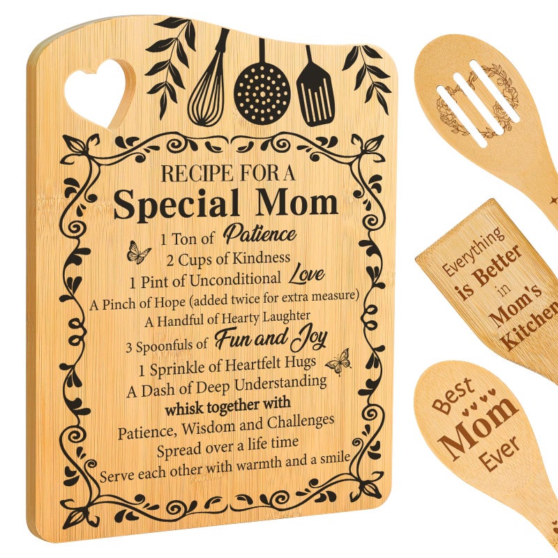 Aremdys Gifts for Mom,Mom Birthday Gifts from Daughter Son Bamboo Cutting Board Set Best Mom Ever Gift Ideas for Special Mom Mother New Mom Step Mom, Mothers Day Gift - Image 1