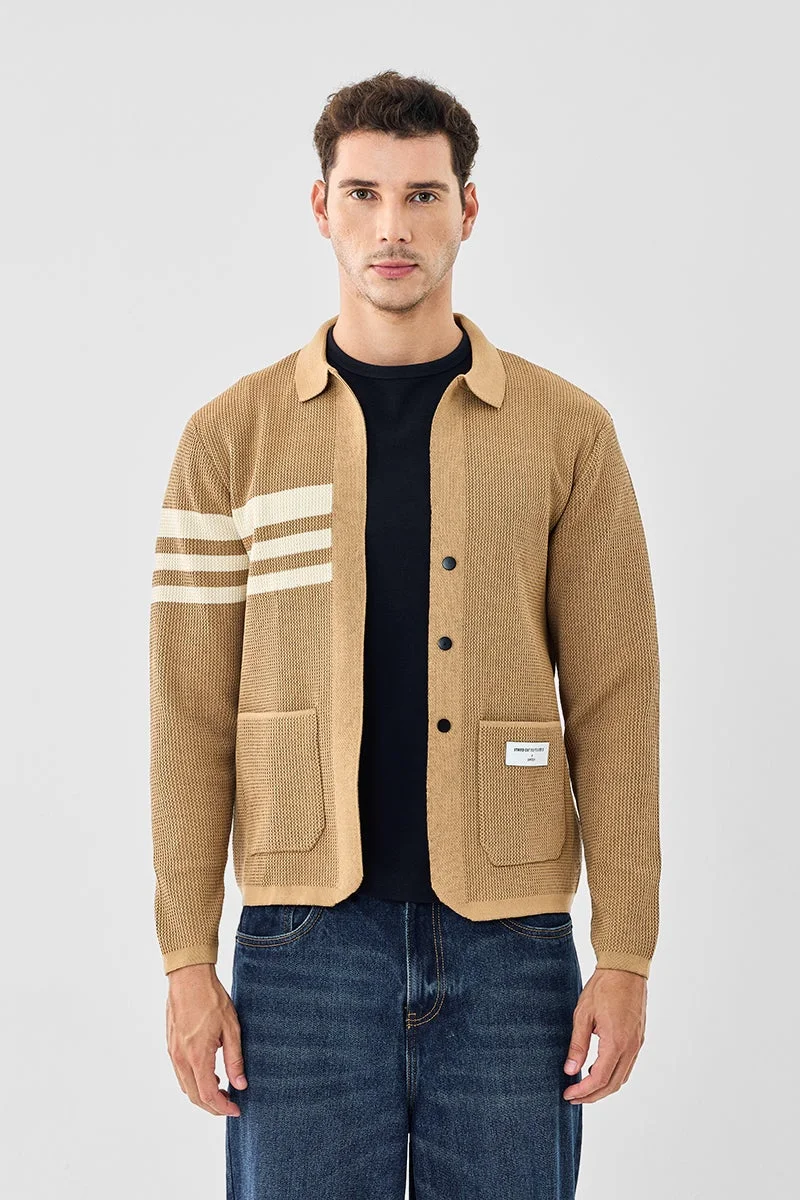 سنيتش Beige Striped Long Sleeve Regular Fit Sweater