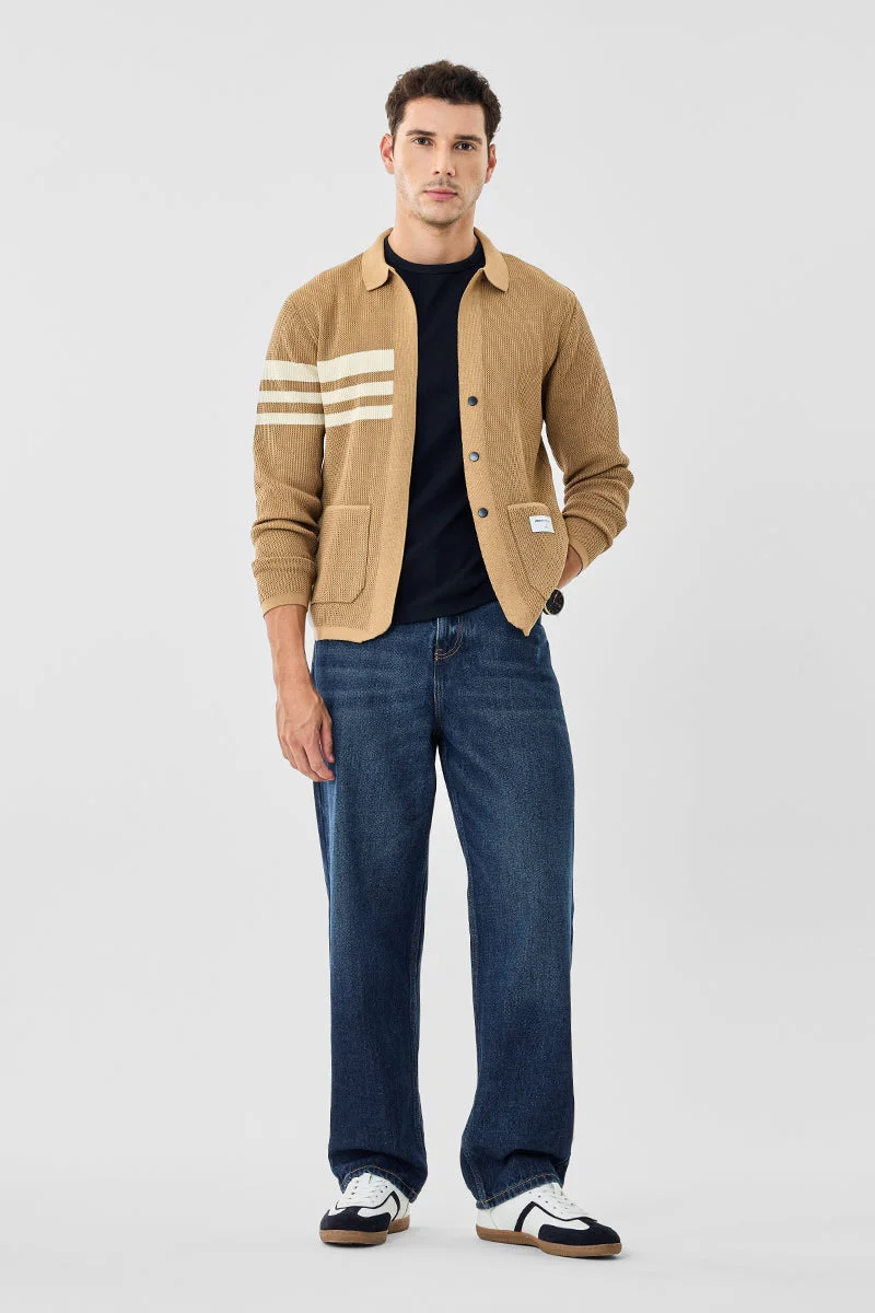 سنيتش Beige Striped Long Sleeve Regular Fit Sweater