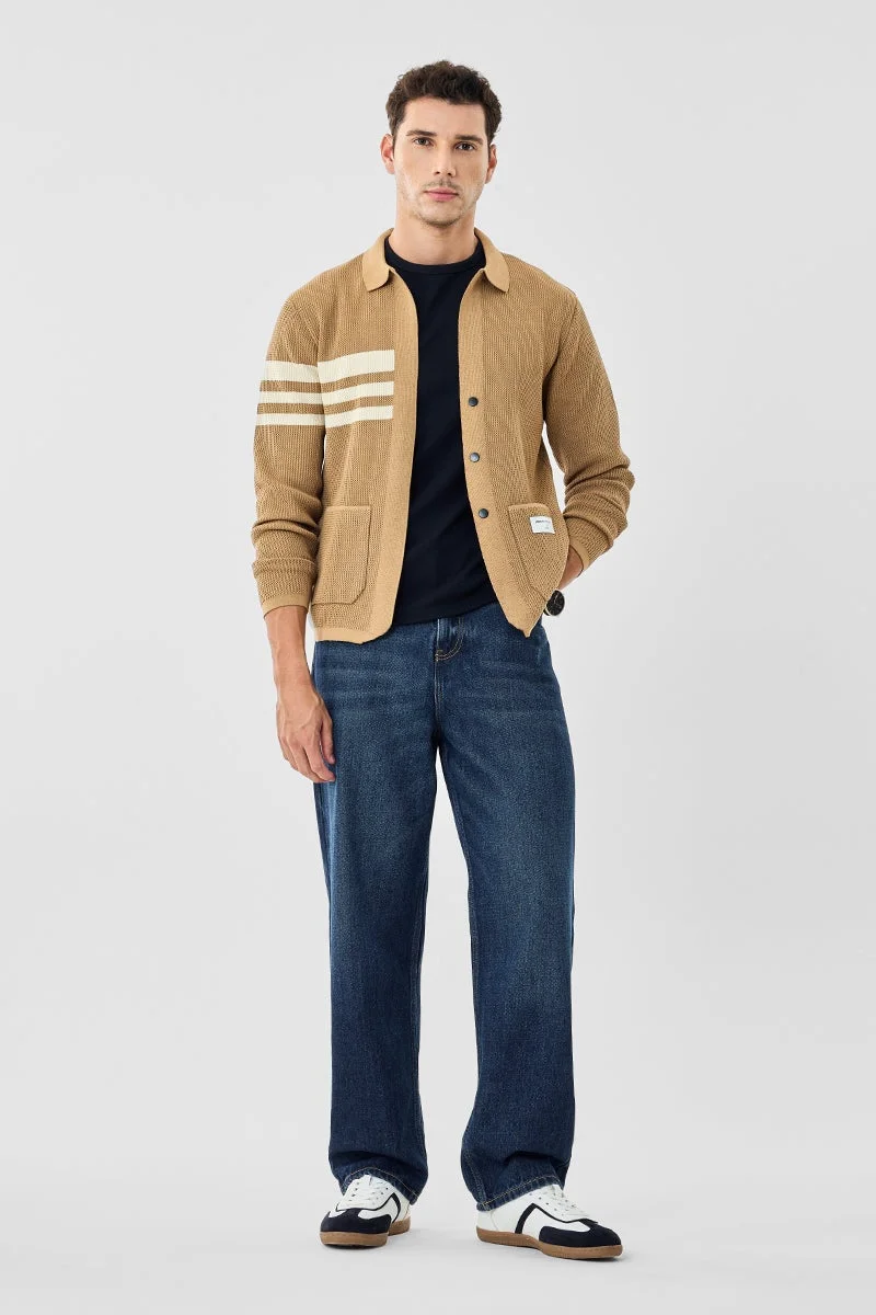 سنيتش Beige Striped Long Sleeve Regular Fit Sweater