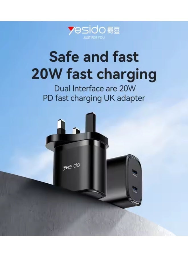 Yesido YC53 20W PD Fast Charging Home Mobile Phone Charger, Dual Port - Image 2