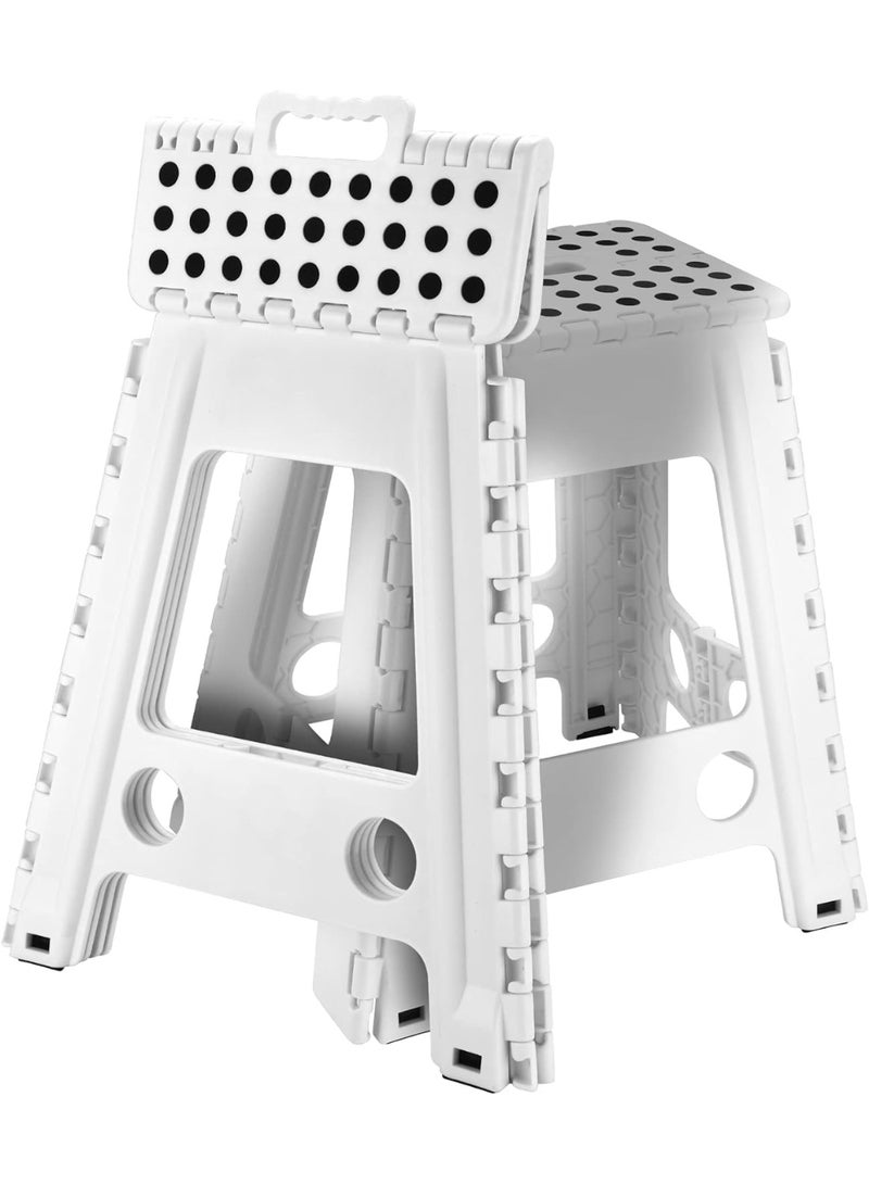 Soofam Folding Step Stool, Heavy Duty Plastic Foldable Step Stool Lightweight Foot Stool with Portable Handle, Compact Plastic Foldable Step Stools for Bathroom, Bedroom, Kitchen (White) - Image 1