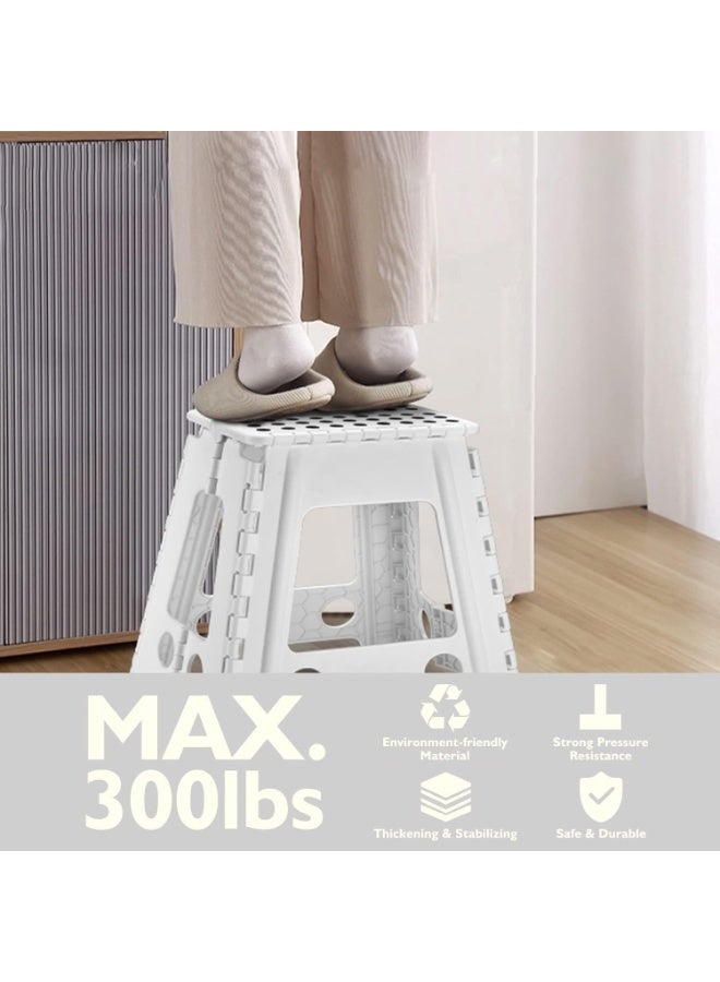 Soofam Folding Step Stool, Heavy Duty Plastic Foldable Step Stool Lightweight Foot Stool with Portable Handle, Compact Plastic Foldable Step Stools for Bathroom, Bedroom, Kitchen (White) - Image 2