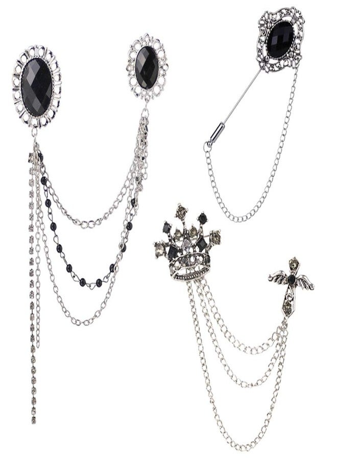 Huture Men's Brooch Set with Chains Suit Pin Badge for Men & Women Suit Tuxedo Tie Hat Scarf Decoration - Image 1