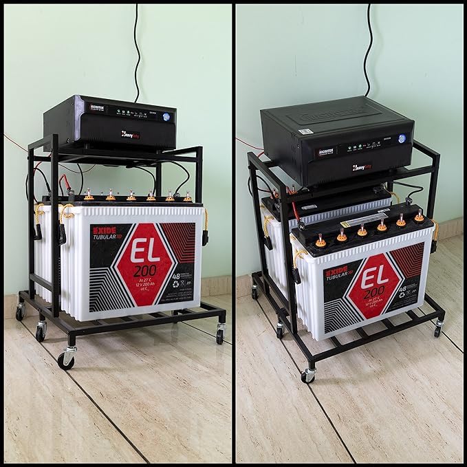Milad SAIFIX 2-Tier UPS Stand for Home and Office | Metal Inverter Trolley with Wheels | Battery Stand for Inverter with Shelf | Black, 2 Shelf - Image 3