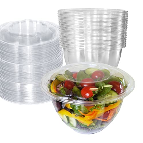 25 Pack 48oz Salad Bowls ToGo with Lids  Crystal Clear Plastic Disposable Salad Containers  Airtight Lunch Salads Parfait Fruits Leak Proof Airtight Fresh Meal Prep  Rose Bowl Container